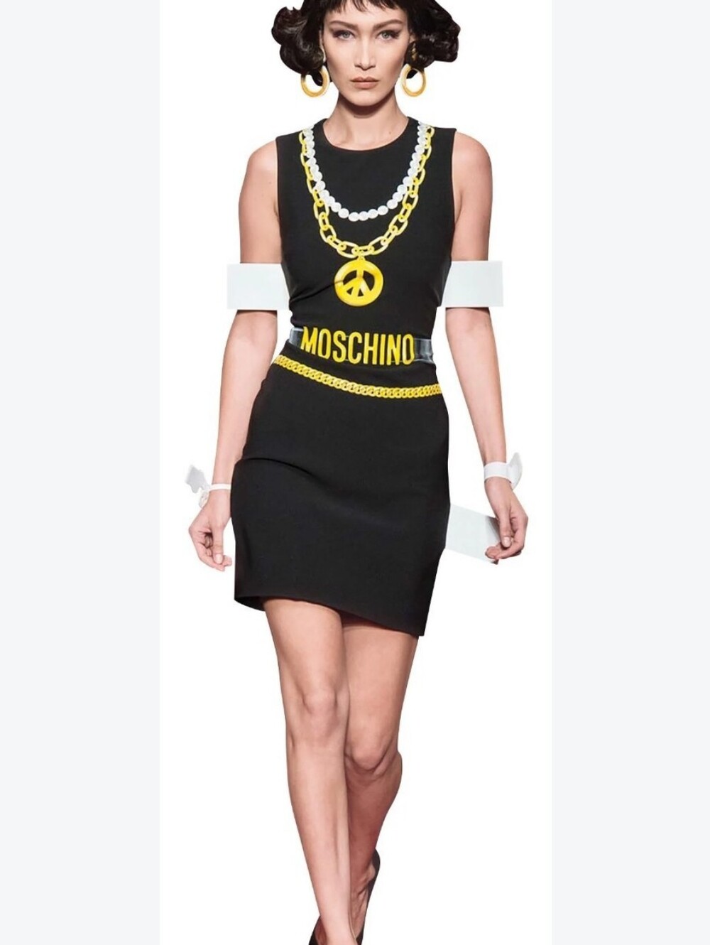 MOSCHINO Pearls Chain & Belt Printed Dress